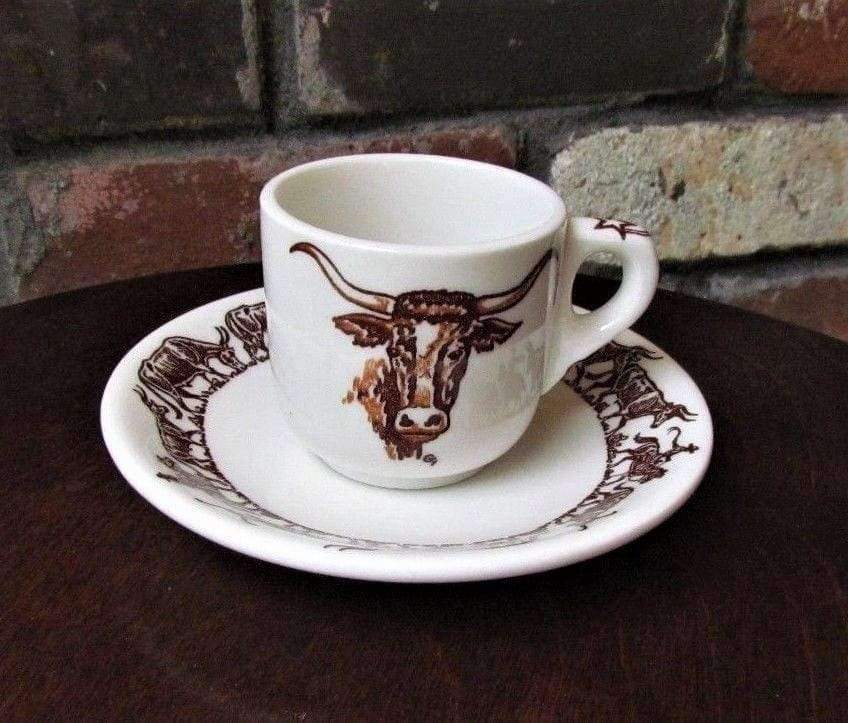 Texas Longhorn China Mug and Saucer - Western Dishes Made in the USA - Your Western Decor, LLC