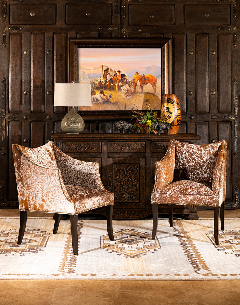 Longhorn spotted cowhide upholstered chairs - Your Western Decor