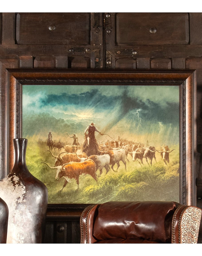 Longhorn Storm Framed Giclee on Canvas - American Art - Your Western Decor