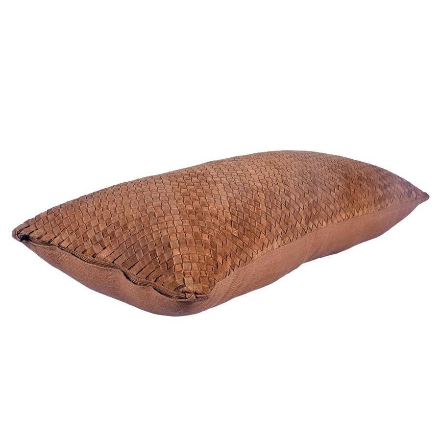 chestnut leather lumbar pillow. Basket weave suede leather pillow. Your Western Decor