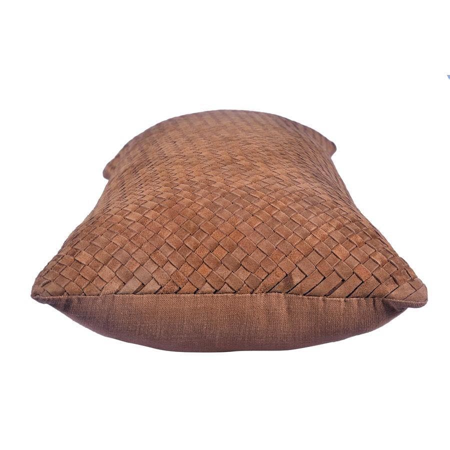 Leather lumbar pillow with basket weave design. Your Western Decor