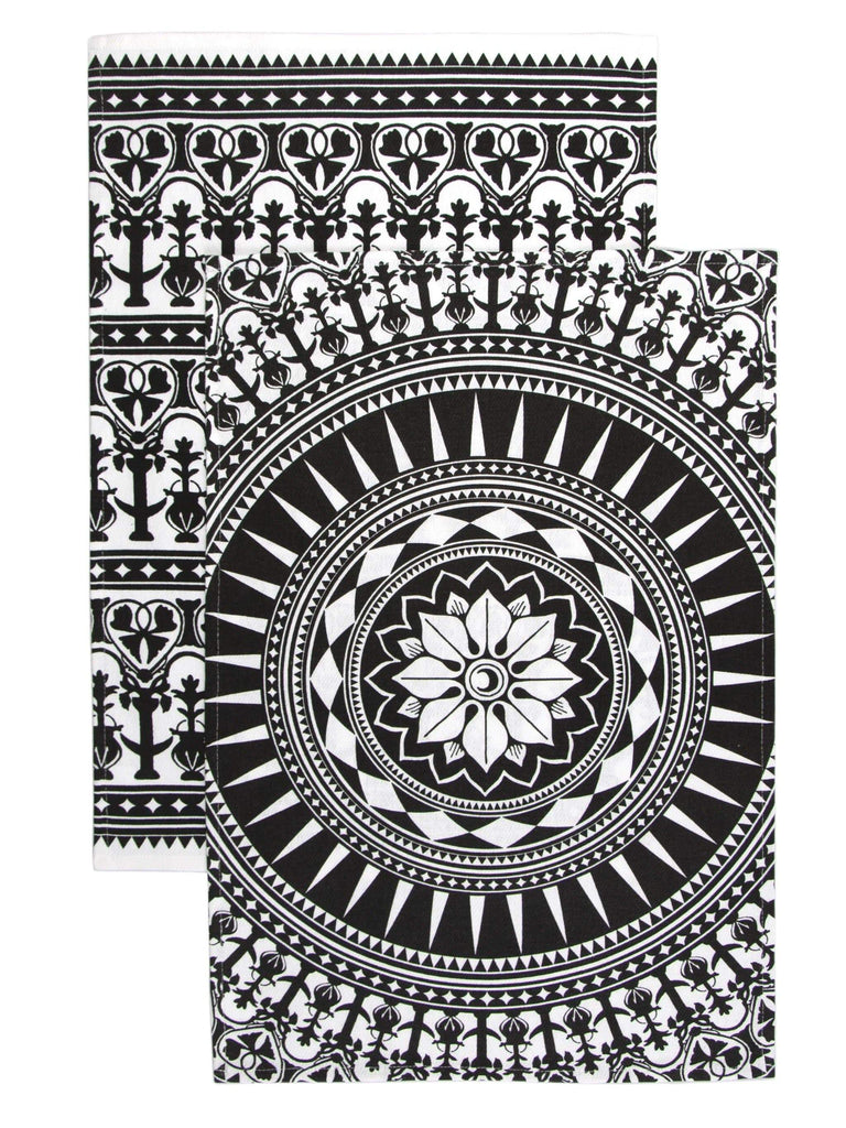 Black and white pattern cotton kitchen towels. Made in the USA. Your Western Decor