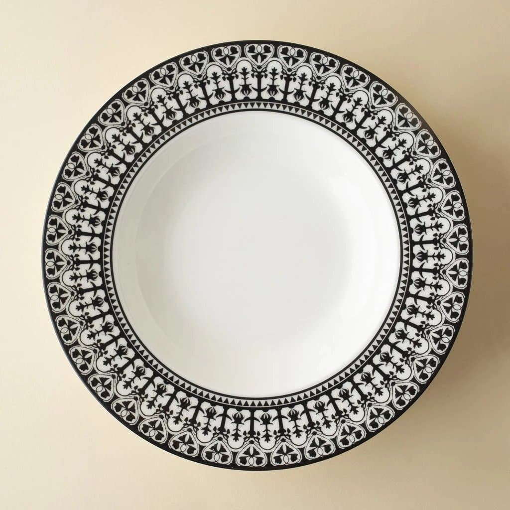 black and white pattern rimmed soup bowl. Made in the USA. Your Western Decor