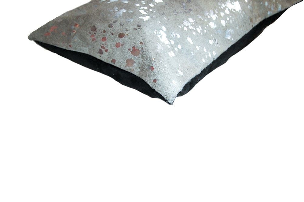 Metallic silver faux cowhide oblong throw pillow - Your Western Decor