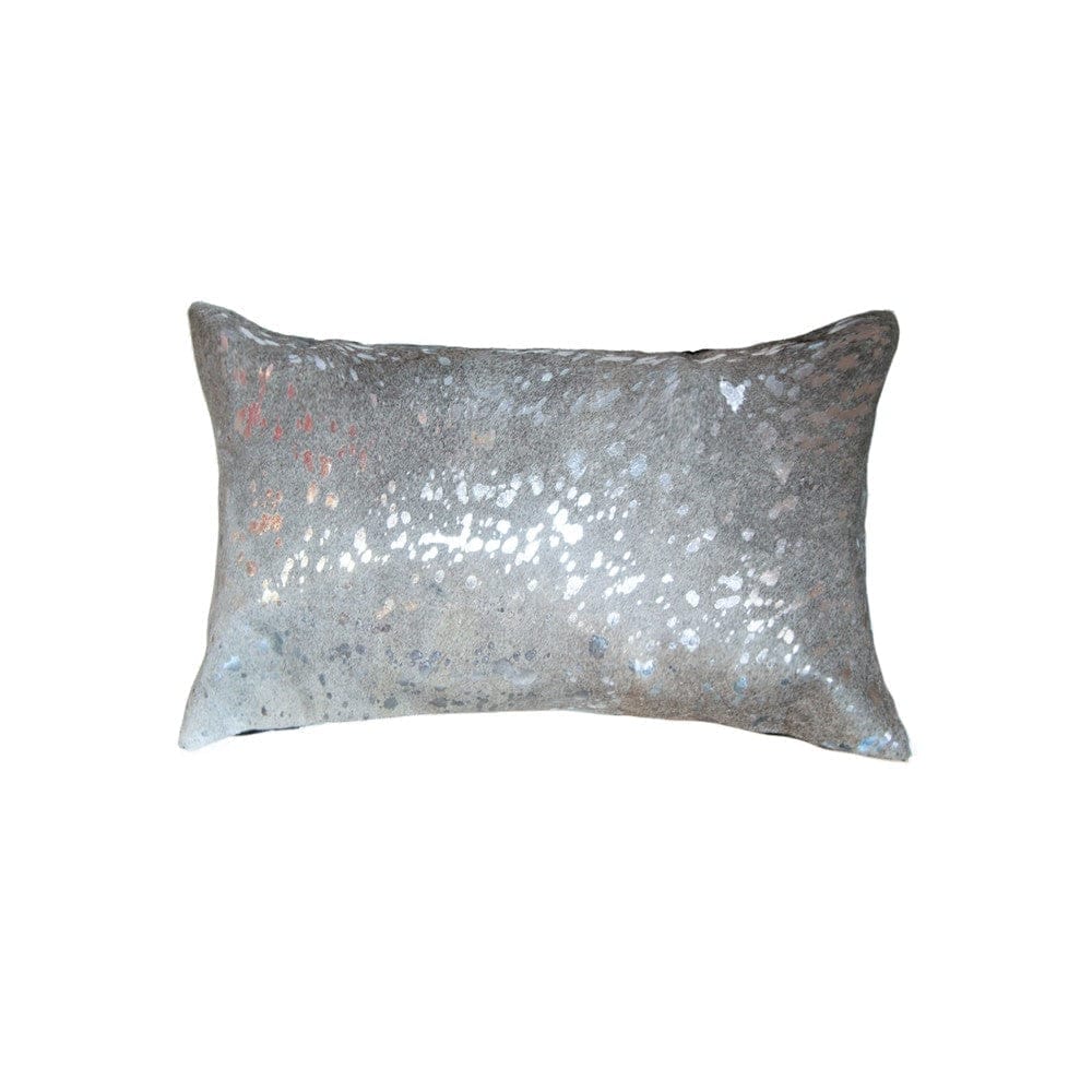 Metallic silver faux cowhide accent pillow. Oblong - Your Western Decor