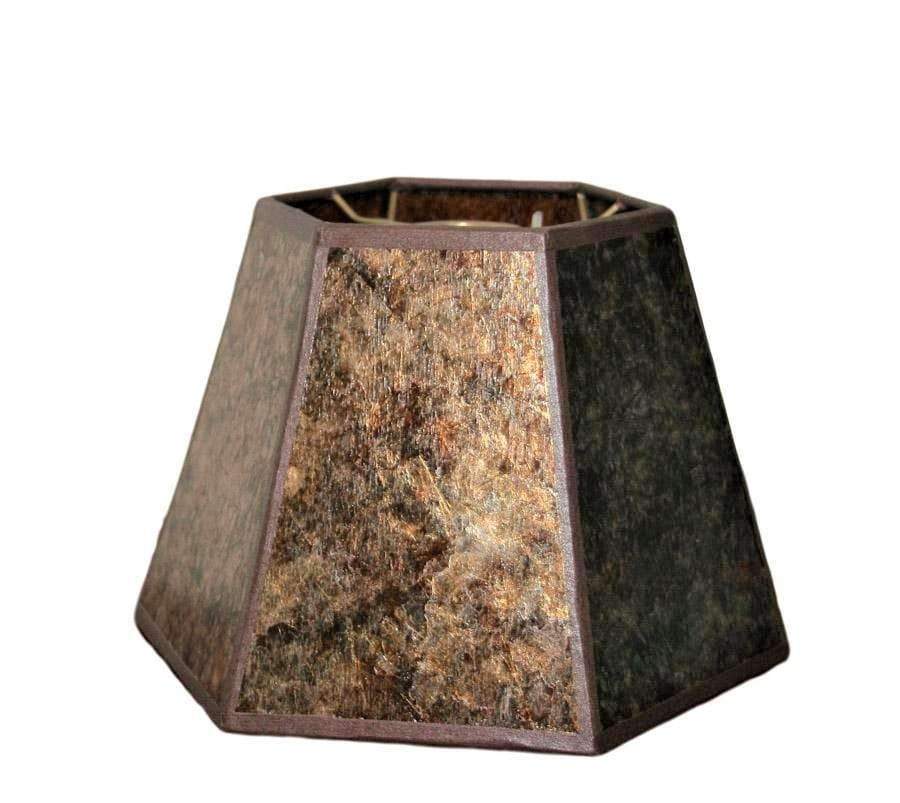 Hexagon lamp shade with hand forged iron frame and mica panels. Custom made in the USA. Your Western Decor, LLC