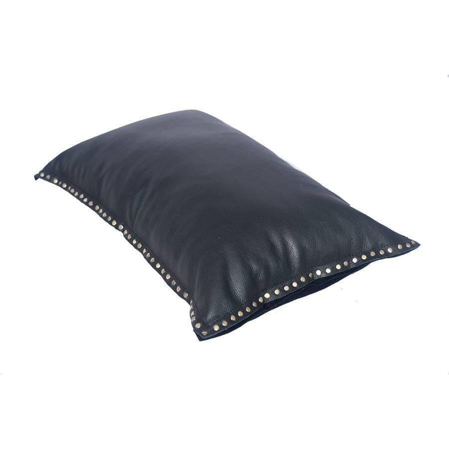 Black leather rectangle throw pillow pillow with silver studs - Your Western Decor