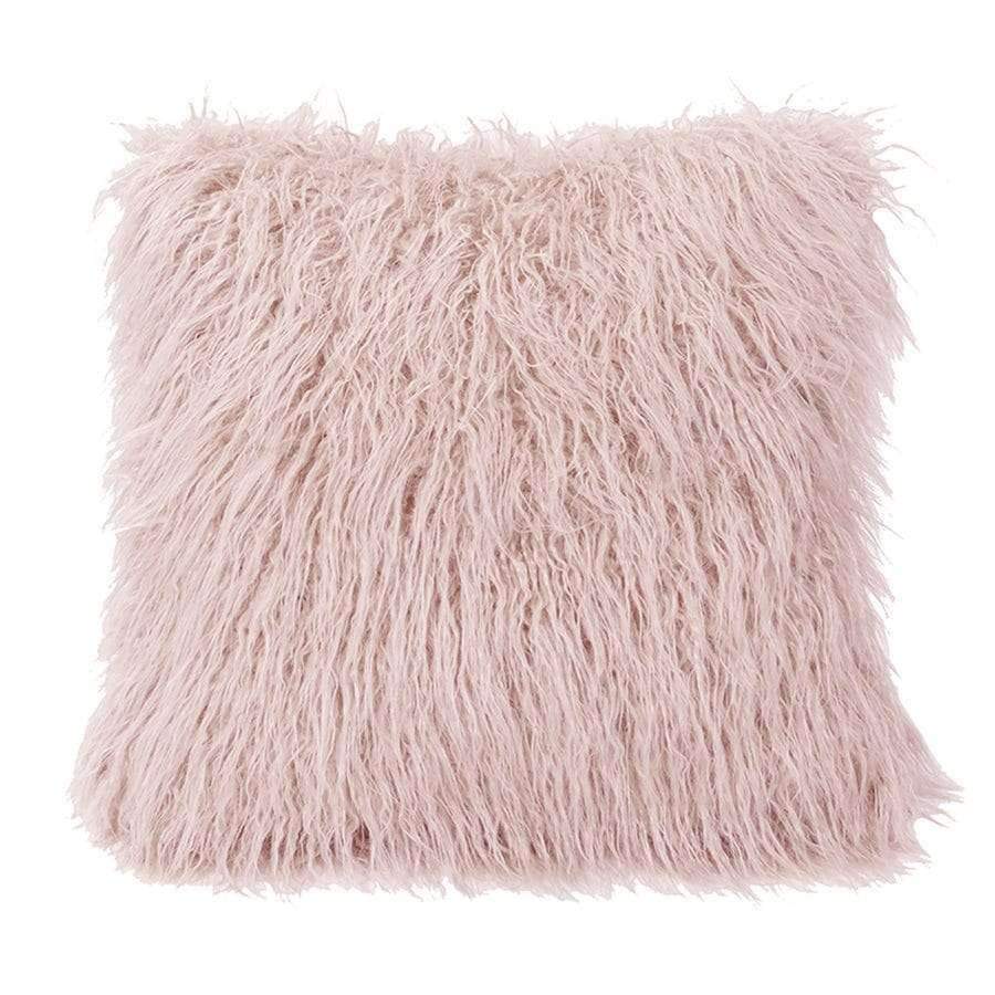 Blush pink Mongolian faux fur throw pillow - Your Western Decor, LLC