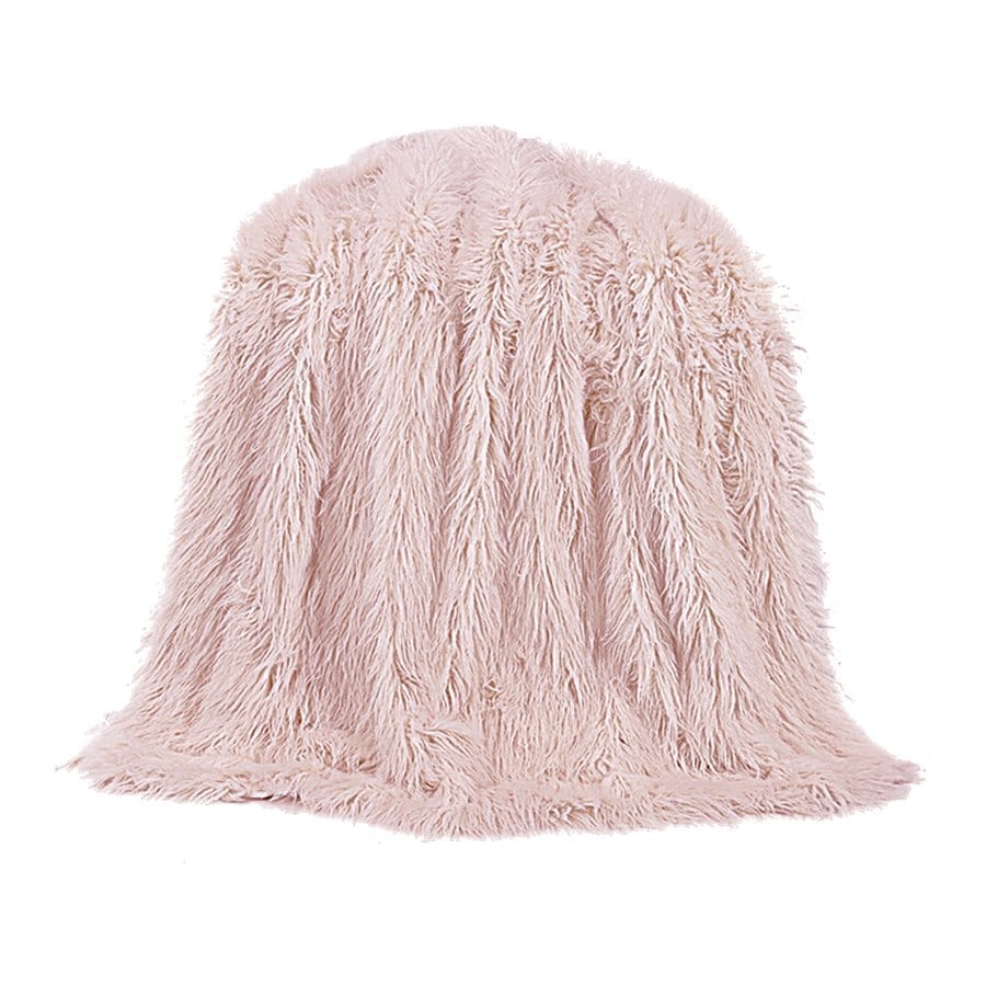 Mongolian Faux Fur Throw Blanket in Blush - Your Western Decor