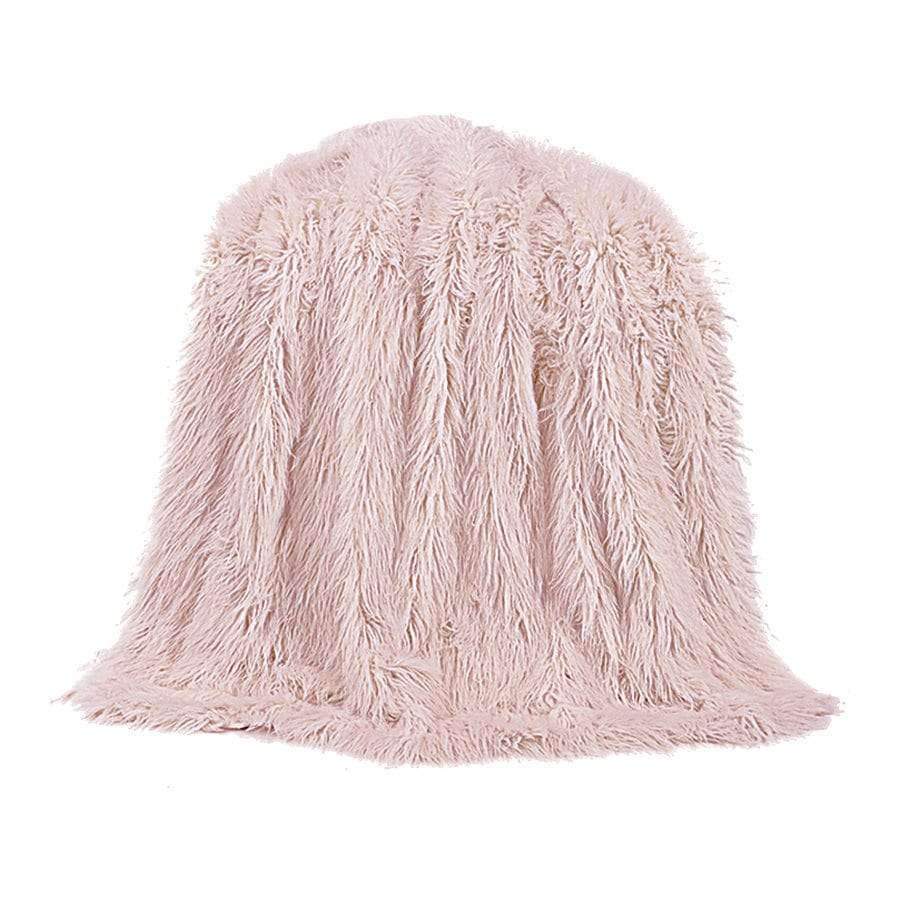Blush pink Mongolian faux fur throw blanket - Your Western Decor, LLC