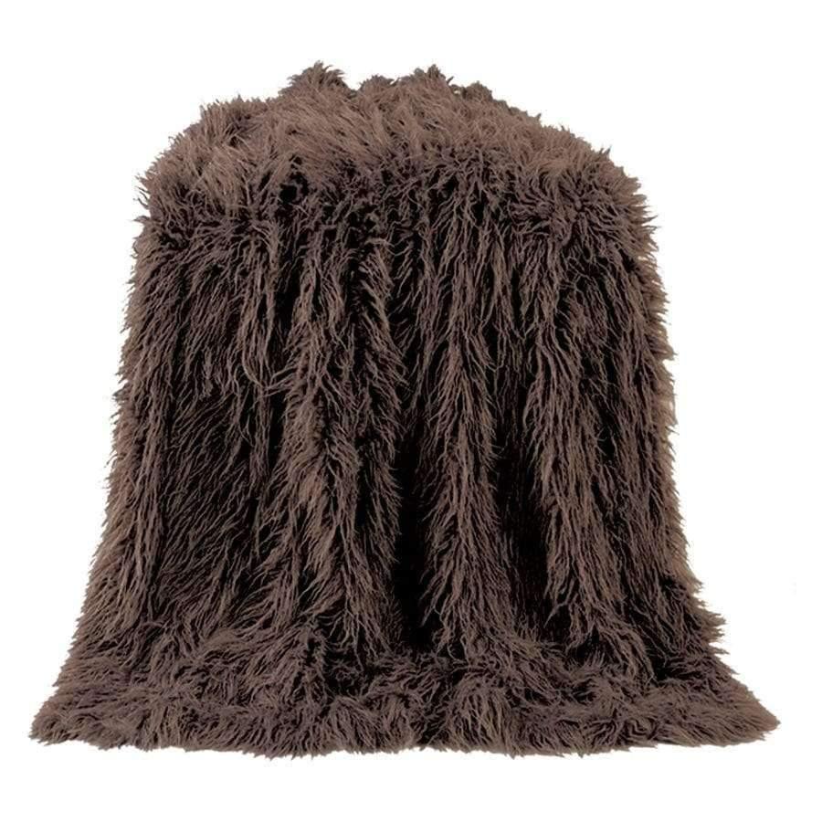 Dark mocha color faux Mongolian fur throw blanket - Your Western Decor, LLC