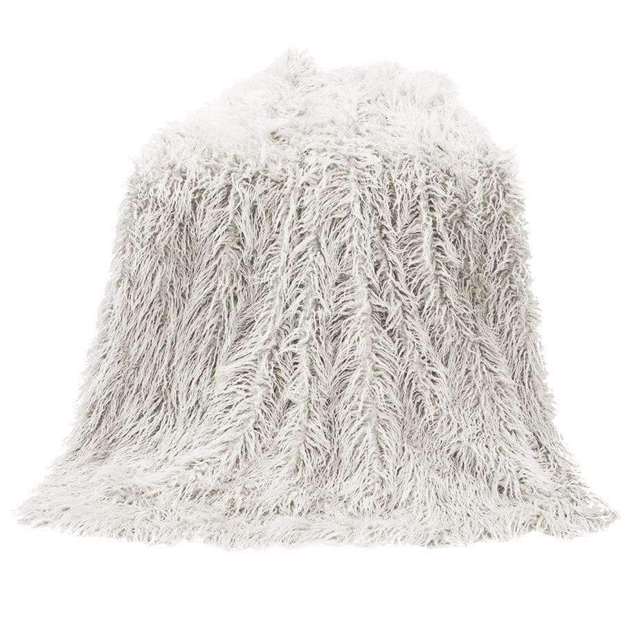 Mongolian Faux Fur Throw Blanket in White - Your Western Decor, LLC