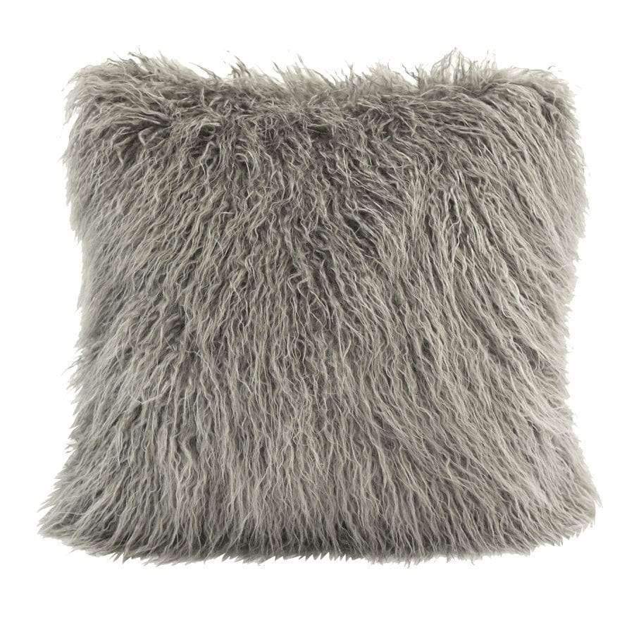Faux Mongolian wool throw pillow in grey. Your Western Decor