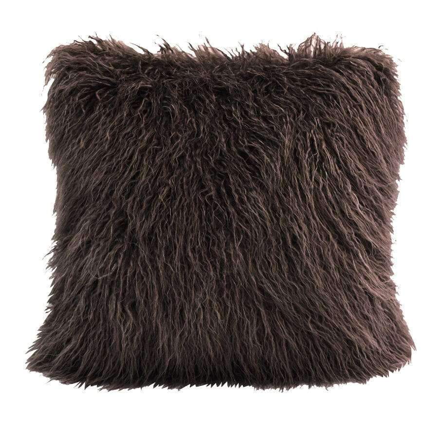 Faux Mongolian lamb fur throw pillow dark brown - Your Western Decor, LLC