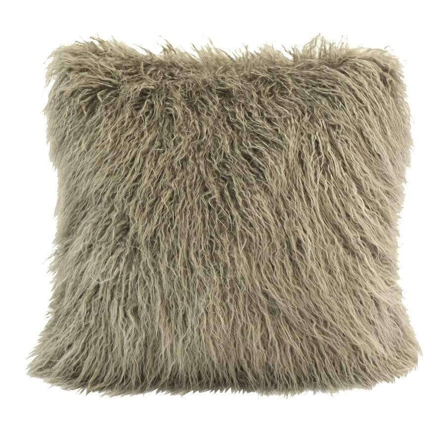 Mongolian Faux Fur Throw Pillow in Taupe - Your Western Decor