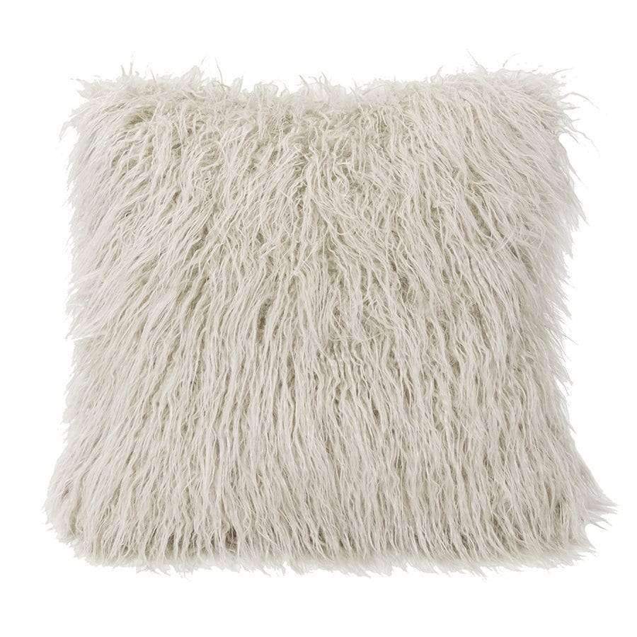 White faux Mongolian wool accent pillow - Your Western Decor