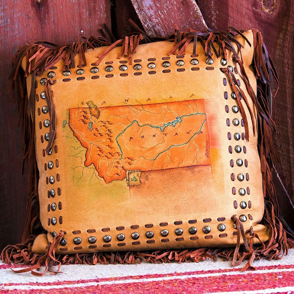 Leather Montana State Accent Pillow - Your Western Decor & Design