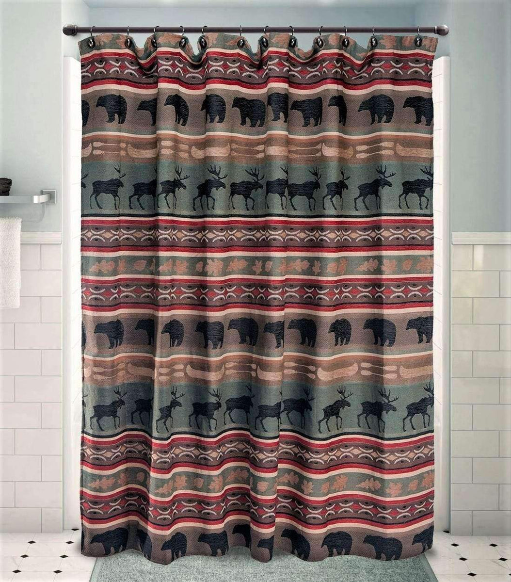 Moose Bear Shower Curtain Lodge Bath Decor Your Western