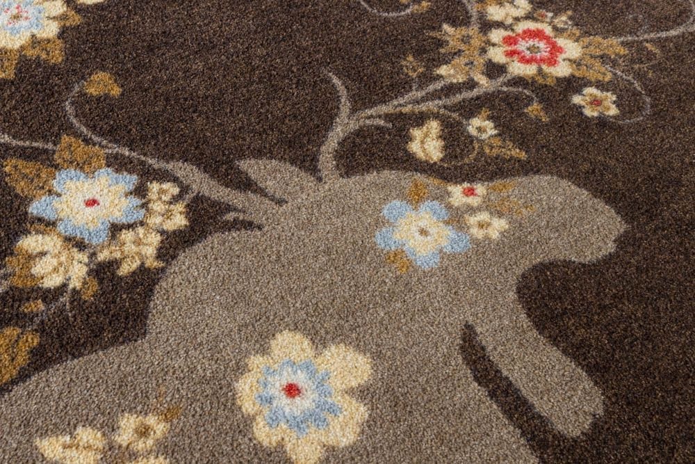 Moose blossom area rug in detail, chocolate - made in the USA - Your Western Decor
