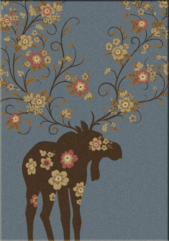 Moose Blossom Area Rug in blue made in the USA - Your Western Decor