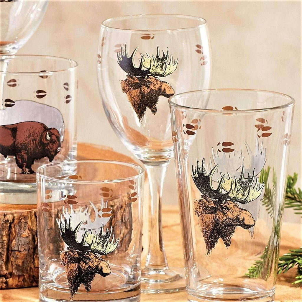 High clarity glassware with bull moose images. Made in the USA. Your Western Decor