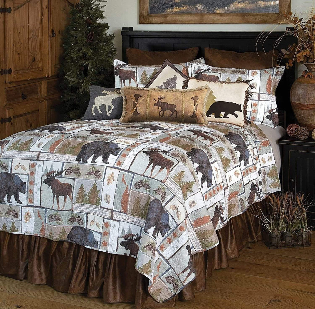 Quilted lodge bedding set with bear, moose and pines. Your Western Decor