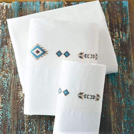 Off-white, Southwestern design embroidered sheets. Your Western Decor