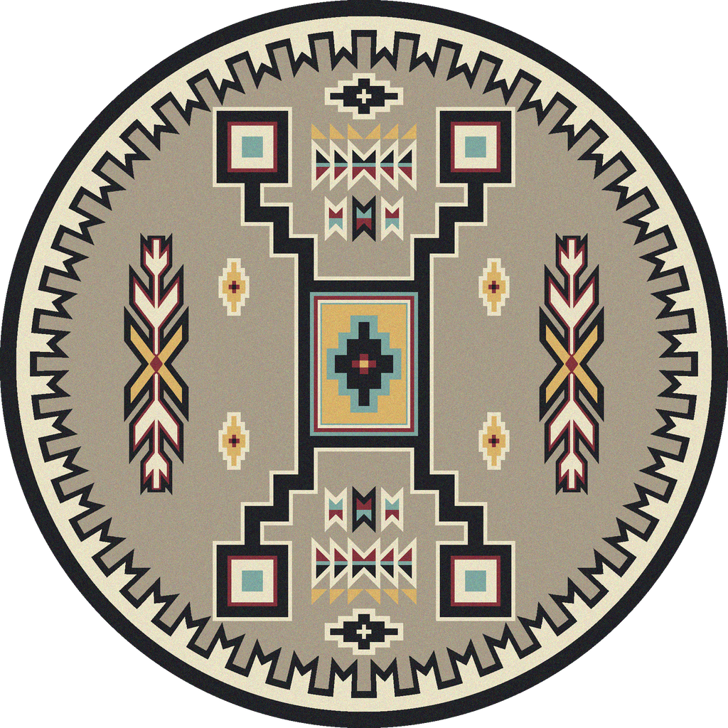Old crow Southwestern round area rug, turquoise, cream and grey made in the USA - Your Western Decor