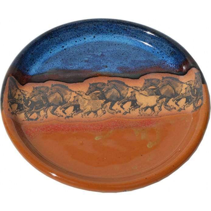 Glazed handmade pottery dinner plates with running horses - Made in the USA - Your Western Decor