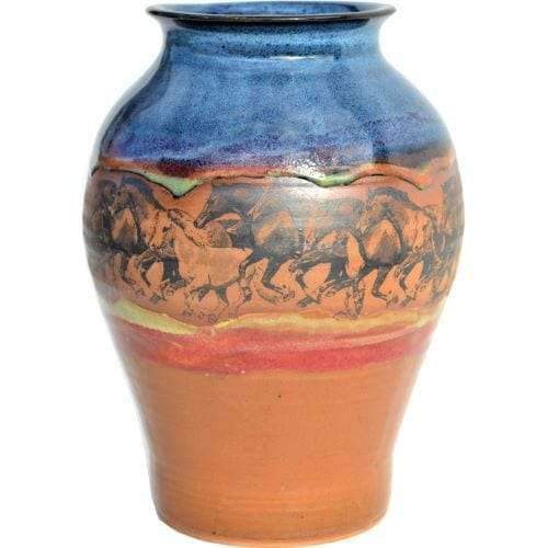 Open Range Horses Tapered Pottery Vase - Your Western Decor
