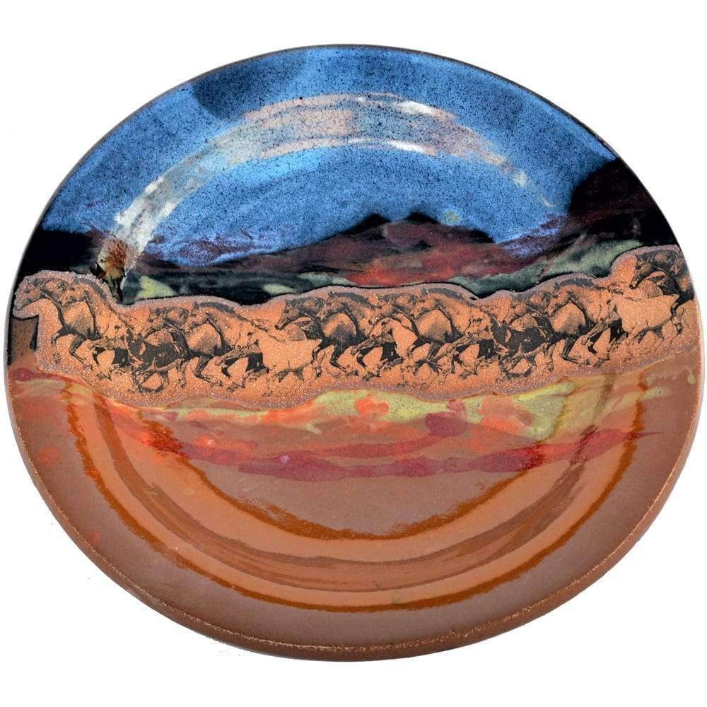 Handmade glazed pottery round serving plate. 14.75". Made in the USA. Your Western Decor