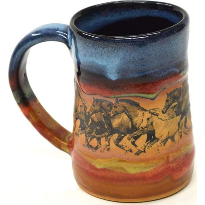 open range horses pottery beer tankard. Made in the USA. Your Western Decor
