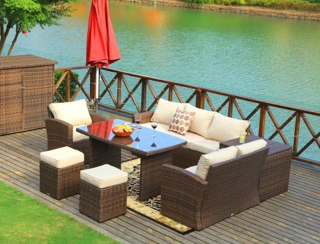 7 piece outdoor sofa set. Brown steel, beige cushions. Your Western Decor