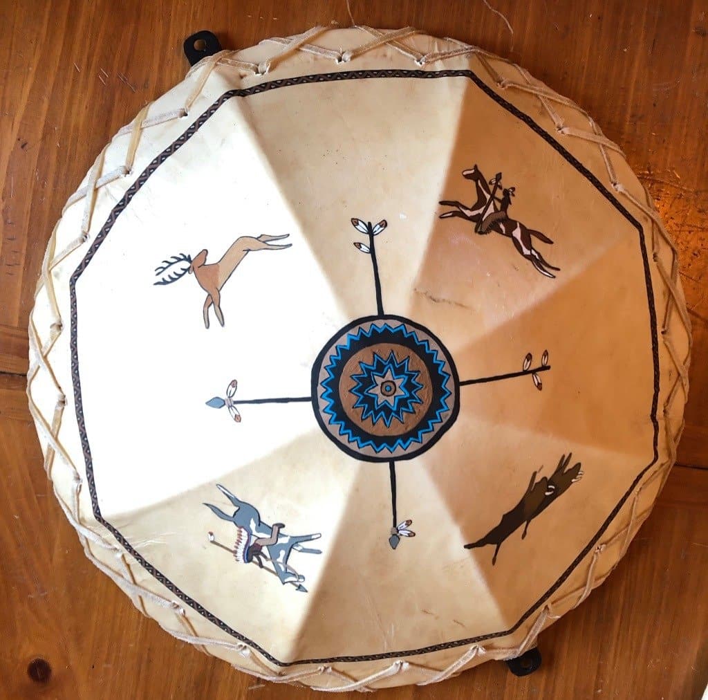 Native American design hand painted rawhide down-light shade. Custom made and painted in the USA - Your Western Decor, LLC