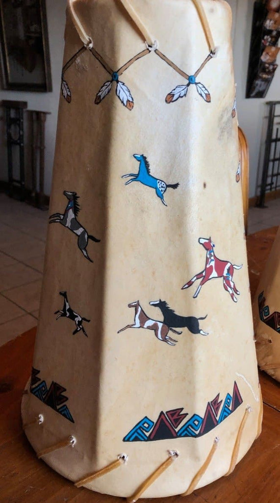 Native scene hand painted rawhide pendant light shades. Custom made in the USA. Free shipping. Your Western Decor