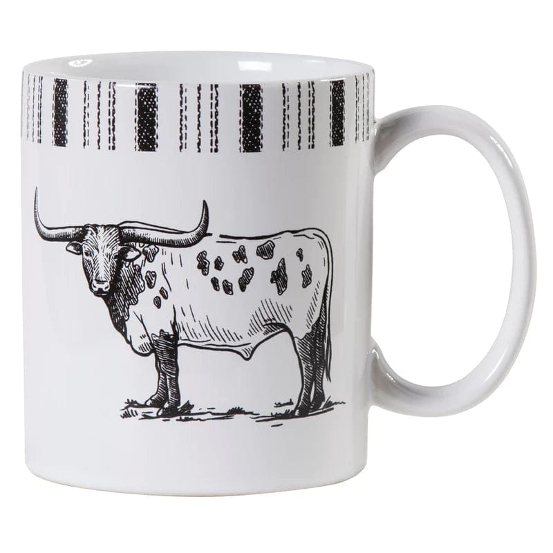 Paseo Ranch Longhorn Coffee Mugs in black and white - Your Western Decor