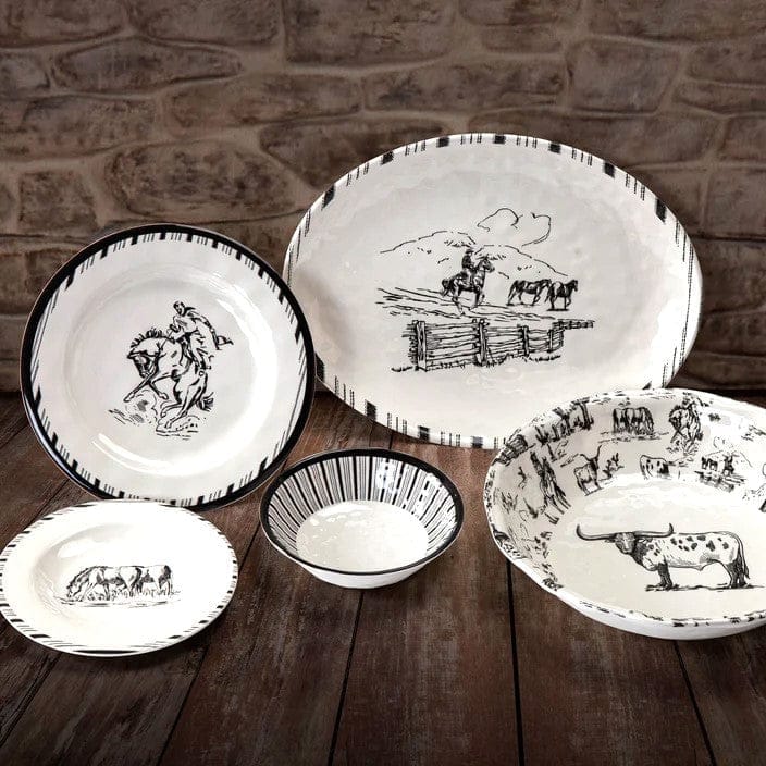 Paseo Ranch western melamine dinnerware in black and white - Shop Your Western Decor