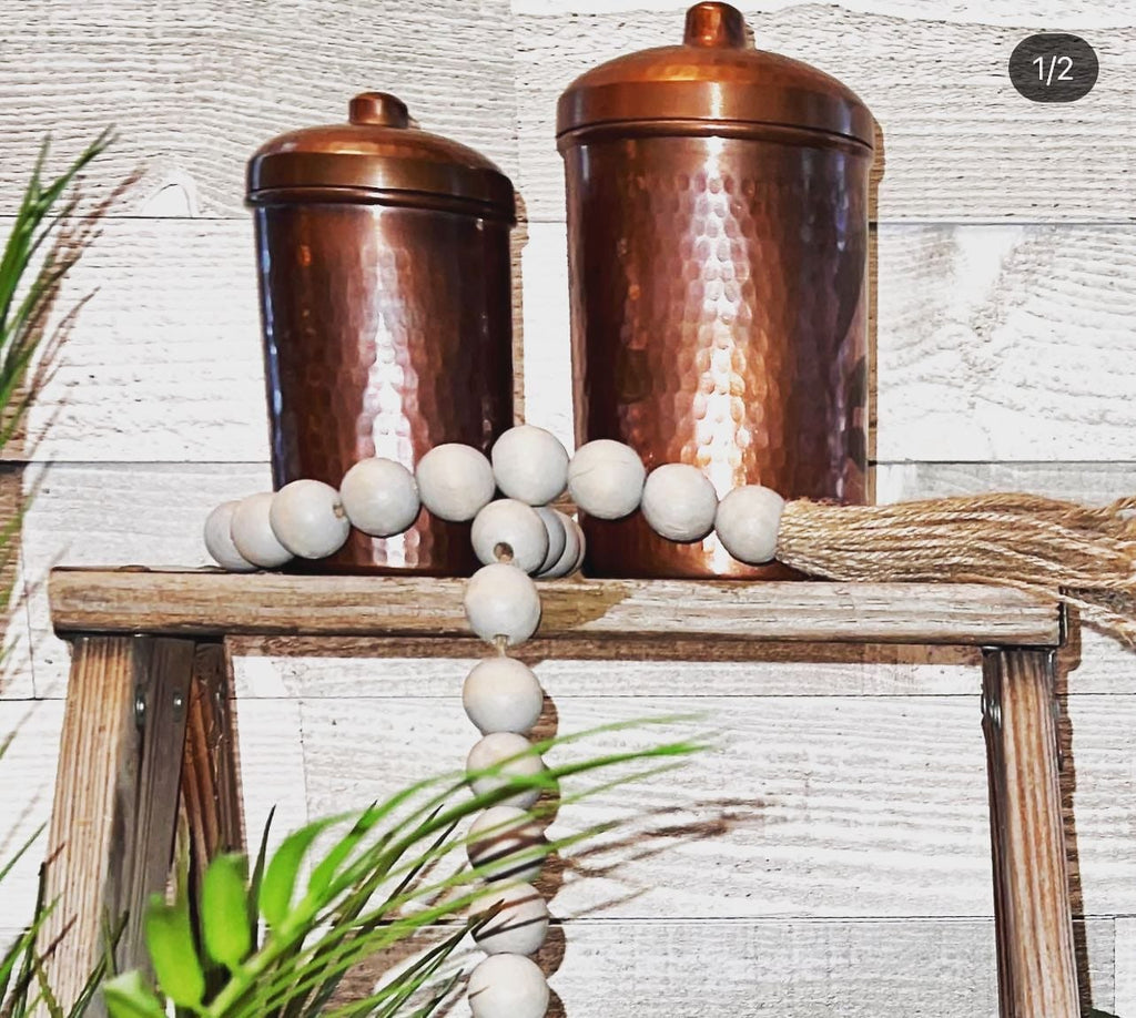 2 piece peacock patina hammered copper canister set - Your Western Decor