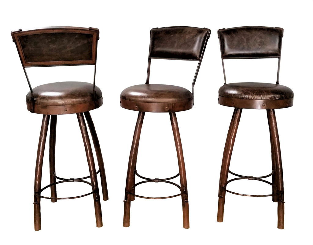 Peak 9 iron and leather upholstered rustic bar chairs. Custom made in the USA - Your Western Decor