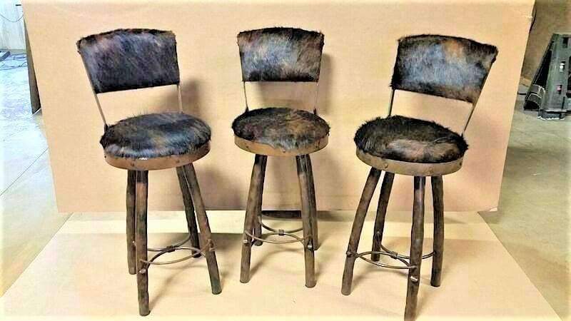 Hammered iron and brindle cowhide rustic bar stools - Custom made in the USA -Your Western Decor