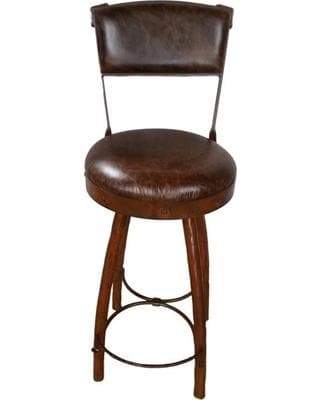 Peak 9 iron and leather upholstered rustic bar stool with back. Custom made in the USA - Your Western Decor