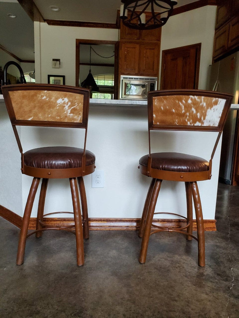 Peak 9 cowhide and leather upholstered iron counter stools - Your Western Decor, LLC