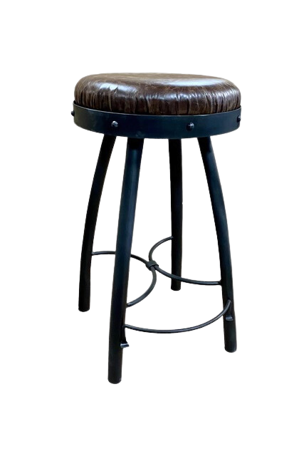 Peak 9 Iron Backless Bar Stool with leather seat - made in the USA - Your Western Decor