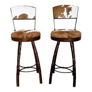 Hammered iron & cowhide swivel bar chairs - Custom made in the USA - Your Western Decor