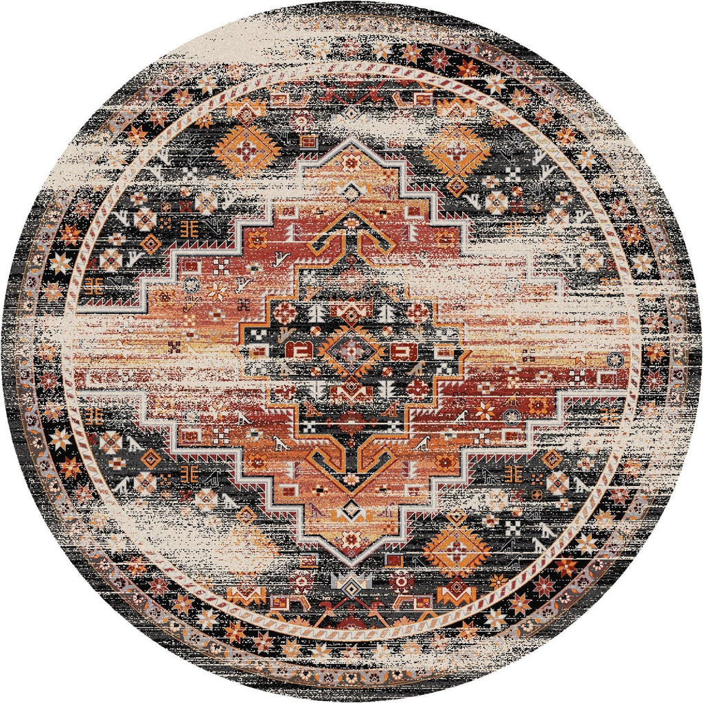 Persian Version Distressed Sunset Round Area Rug - Your Western Decor, LLC