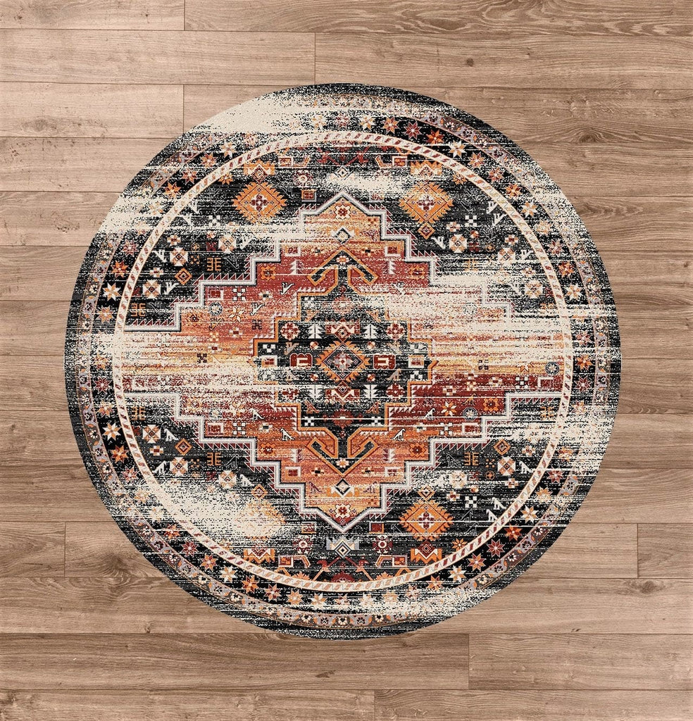 Persian Version Distressed Sunset 8' Round Area Rugs - Your Western Decor, LLC