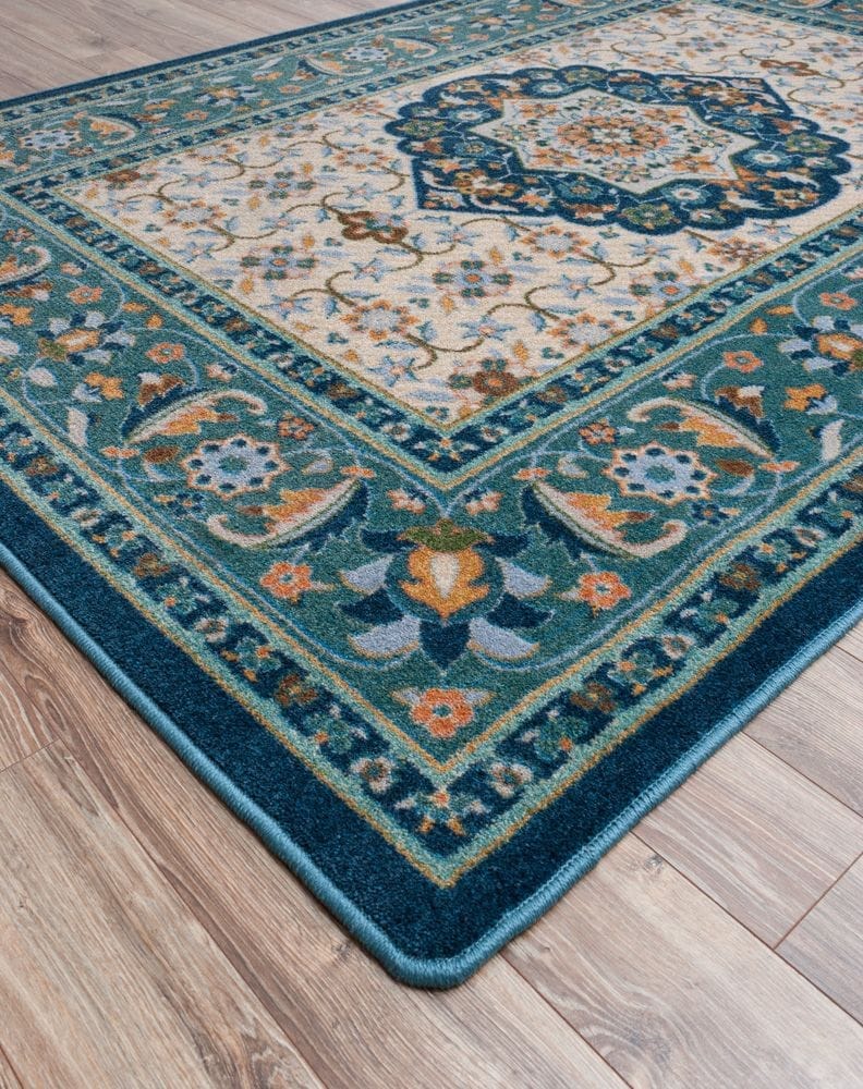Persian Worn Navy Area Rug Corner Detail - Made in the USA - Your Western Decor, LLC