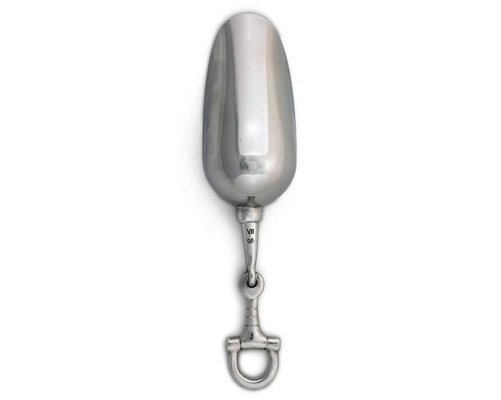 Pewter and aluminum alloy ice scoop with detailed snaffle bit handle reverse side. Your Western Decor