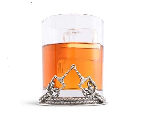 pewter snaffle bit and rope surrounding double old fashioned glass - Your Western Decor