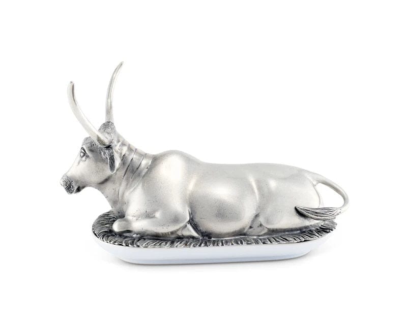 Pewter & Stoneware Longhorn Butter Dish - Your Western Decor
